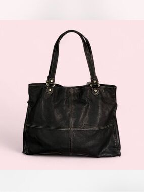 Liz Claiborne Vintage LC Signature Black Leather Tote Western 90s Minimalist